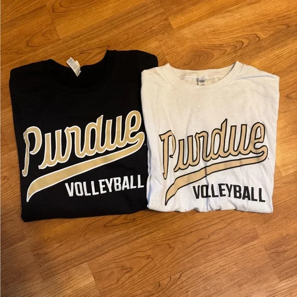 Purdue Volleyball women’s white T shirt and black sweat shirt. - Picture 2 of 4